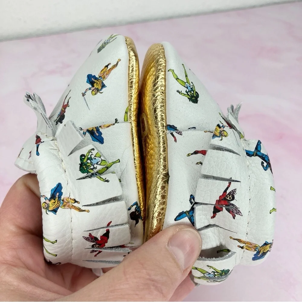 Freshly Picked baby shoes Women of Marvel white & gold leather moccasin 1 infant
